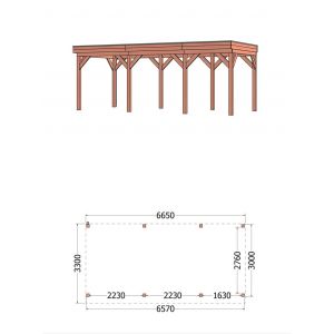 Buitenverblijf Casa 665x330x260 cm (bxdxh) - vooraanzicht met afmetingen