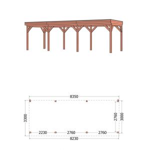 Buitenverblijf Casa 835x330x260 cm (bxdxh) - aanzicht met afmetingen