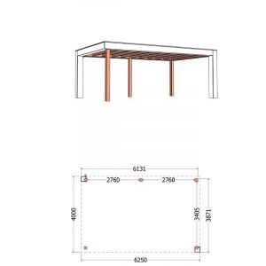 Buitenverblijf Verona model rechts 625x400x250 cm (bxdxh) - tekening met afmetingen
