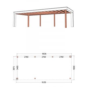 Buitenverblijf Verona model links 915x400x250 cm (bxdxh) - tekening met afmetingen