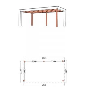 Buitenverblijf Verona model links 625x335x250 cm (bxdxh) - tekening met afmetingen
