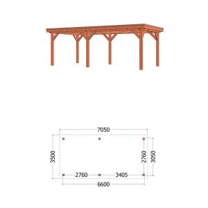 Buitenverblijf Siena 705x350x250 cm (bxdxh) - vooraanzicht met afmetingen