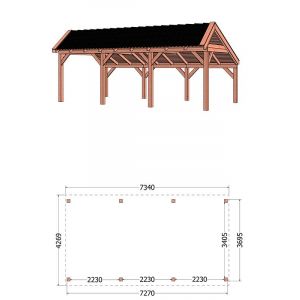 Kapschuur de Stee 740x425x335 cm (bxdxh) - tekening met afmetingen