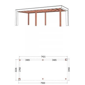 Buitenverblijf Verona model links 750x335x250 cm (bxdxh) - tekening met afmetingen