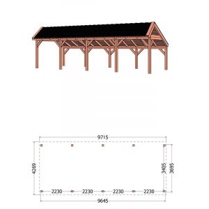 Kapschuur de Stee 980x425x335 cm (bxdxh) - tekening met afmetingen