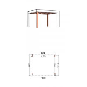 Buitenverblijf Verona model rechts 400x335x250 cm (bxdxh) - tekening met afmetingen