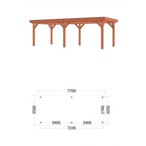 Buitenverblijf Siena 770x350x250 cm (bxdxh) - vooraanzicht met afmetingen