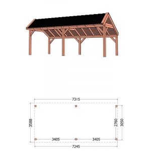 Kapschuur de Stee 730x360x335 cm (bxdxh) - tekening met afmetingen