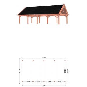 Buitenverblijf Zadeldak XXL 1250x700x500 cm (bxdxh) - tekening met afmetingen