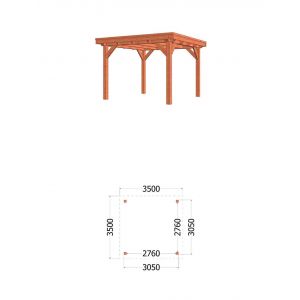 Buitenverblijf Siena 350x350x250 cm (bxdxh) - vooraanzicht met afmetingen