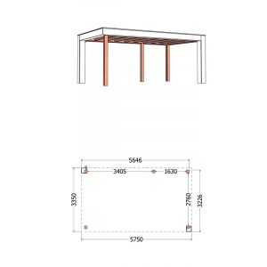 Buitenverblijf Verona model rechts 575x335x250 cm (bxdxh) - tekening met afmetingen