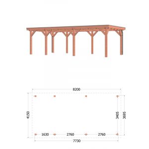 Buitenverblijf Siena 820x415x250 cm (bxdxh) - vooraanzicht met afmetingen