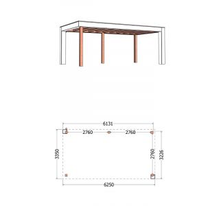 Buitenverblijf Verona model rechts 625x335x250 cm (bxdxh) - tekening met afmetingen
