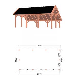 Kapschuur de Hoeve XL 765x440x375 cm (bxdxh) - tekening met afmetingen