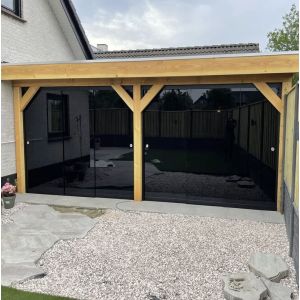 Glazen schuifwand 3 rail met getint glas (RAL 9001MS Cremewit)