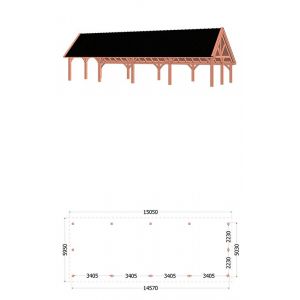 Kapschuur de Hofstee XXL 1505x595x460 cm (bxdxh) - tekening met afmetingen