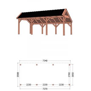 Kapschuur de Stee 740x360x335 cm (bxdxh) - tekening met afmetingen
