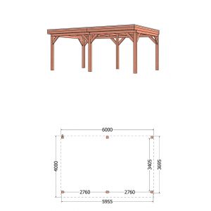 Buitenverblijf Refter XL 600x400x260 cm (bxdxh) - tekening met afmetingen