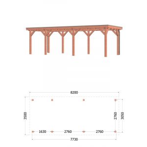 Buitenverblijf Siena 820x350x250 cm (bxdxh) - vooraanzicht met afmetingen