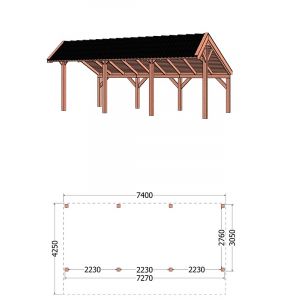 Kapschuur de Heerd 740x425x335 cm (bxdxh) - tekening met afmetingen