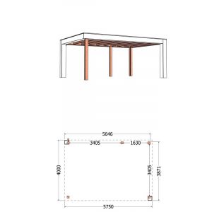 Buitenverblijf Verona model rechts 575x400x250 cm (bxdxh) - tekening met afmetingen