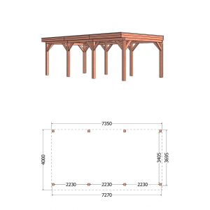Buitenverblijf Refter XL 735x400x260 cm (bxdxh) - tekening met afmetingen