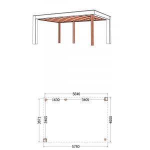 Buitenverblijf Verona model links 575x400x250 cm (bxdxh) - tekening met afmetingen