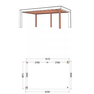 Buitenverblijf Verona model links 625x400x250 cm (bxdxh) - tekening met afmetingen