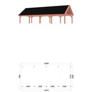 Buitenverblijf Zadeldak XXL 1505x700x500 cm (bxdxh) - tekening met afmetingen