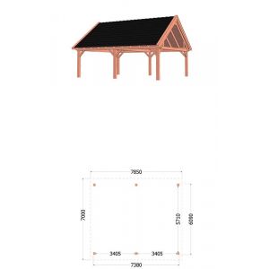 Buitenverblijf Zadeldak XXL 785x700x500 cm (bxdxh) - tekening met afmetingen