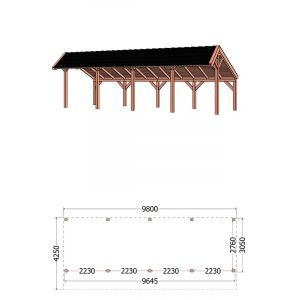 Kapschuur de Heerd 980x425x335 cm (bxdxh) - tekening met afmetingen