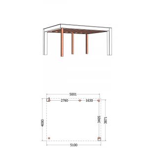 Buitenverblijf Verona model rechts 510x400x250 cm (bxdxh) - tekening met afmetingen