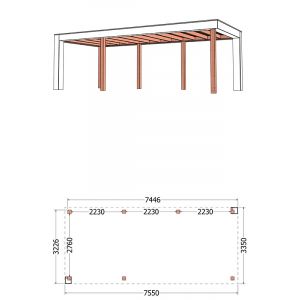 Buitenverblijf Verona model links 755x335x250 cm (bxdxh) - tekening met afmetingen