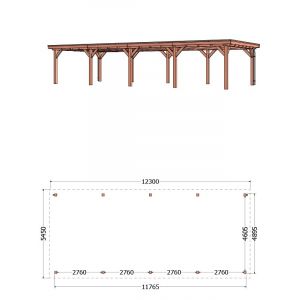 Buitenverblijf Toscane 1230x545x260 cm (bxdxh) - vooraanzicht met afmetingen