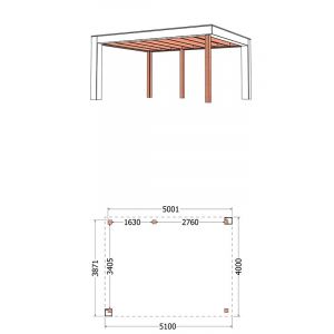 Buitenverblijf Verona model links 510x400x250 cm (bxdxh) - tekening met afmetingen