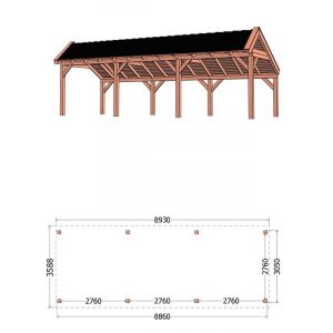 Kapschuur de Stee 900x360x335 cm (bxdxh) - tekening met afmetingen