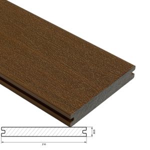 Antislip 21 cm brede terrasplanken van Fiberdeck Harmony Vlonderplank 22,5x210 mm - Lengte 390 cm - Indian Summer (massief) perfect bij zwembaden en in horeca gelegenheden.