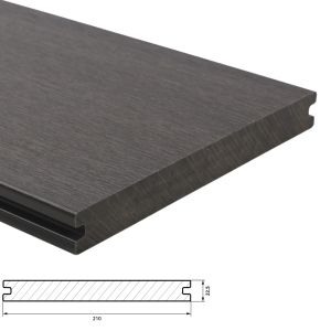 Extra brede WPC Composiet Terrasplank - Fiberdeck Premium Vlonderplank 22,5x210 mm - Lengte 400 cm - Dark Grey (massief)
