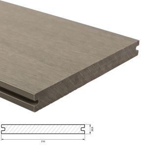 Extra Brede WPC Terrasplanken - Fiberdeck Premium Vlonderplank 22,5x210 mm - Lengte 400 cm - Light Grey (massief)