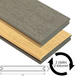 Dubbelzijdig (2 kleuren) Fiberdeck Vintage Vlonderplank 22,5x210 mm - Lengte 400 cm - Lunar Grey / Cedar (massief)