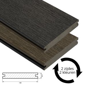 Fiberdeck Vintage Vlonderplank 22,5x138 mm - Lengte 500 cm - Graphite / Wengé (massief) WPC Terrasplanken met 2 kleuren