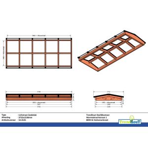 Lichtstraat zadeldak 3732mm, 1536mm diep incl. gelaagd isolatieglas en profielen