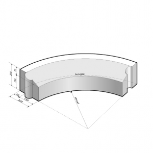 Rijwielpadband bochtband 7/20x20x78,5 cm - R=6 inwendig grijs