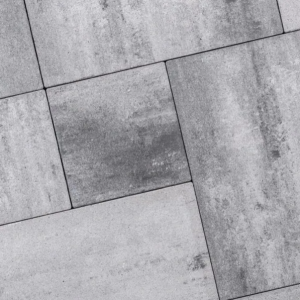 Grijze Smartton RS Matterhorn betonstenen in wildverband van 6 centimeter dik met een meervoudig geborsteld en geïmpregneerd oppervlak.