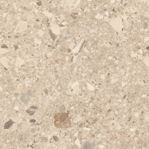 Bovenaanzicht van vtwonen Solostone Composite Beige terrastegels met een subtiele terrazzo-spikkel en strakke, facetloze randen.