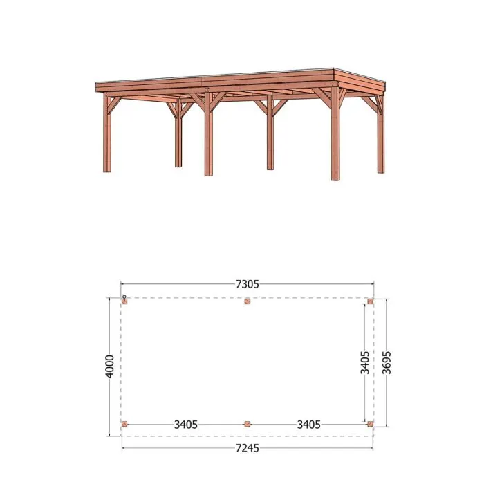 Buitenverblijf Refter XL 730x400x260 cm (bxdxh)