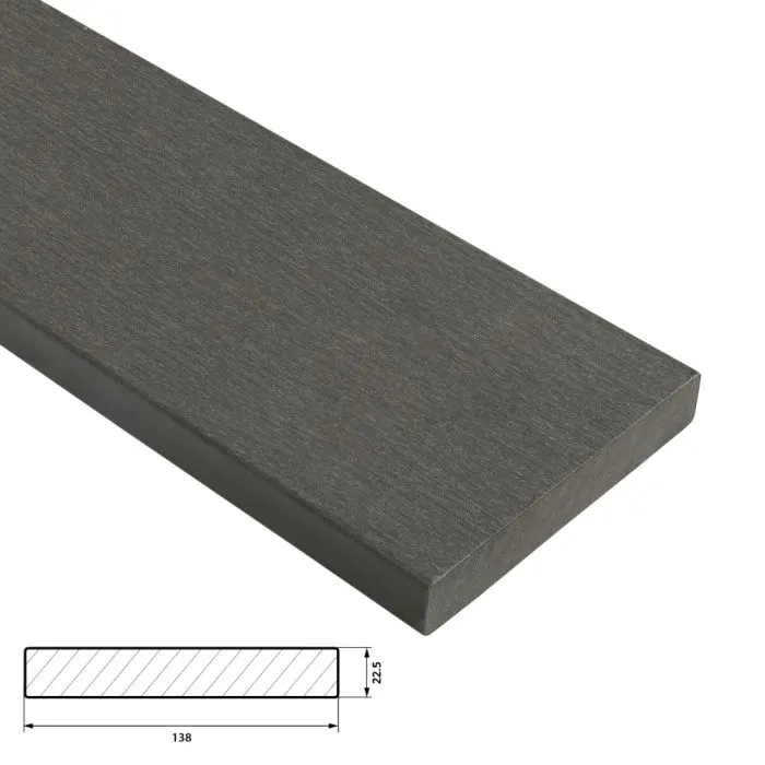 Fiberdeck Premium Vlonder Kantplank 22,5x138 mm - Lengte 300 cm - Dark Grey (massief)