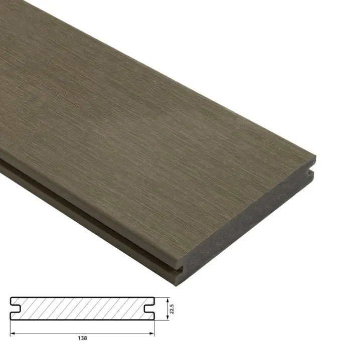 Fiberdeck Premium Vlonderplank 22,5x138 mm - Lengte 400 cm - Light Grey (massief)