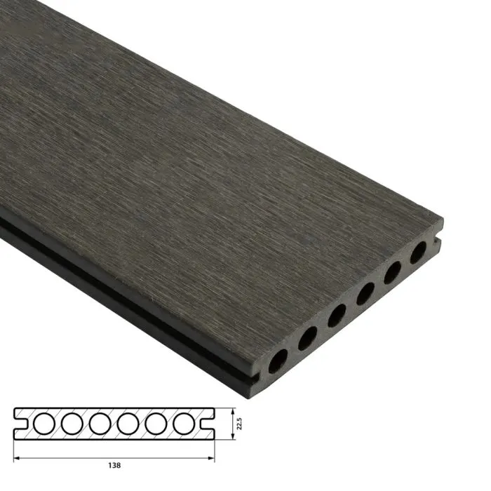 Composiet Fiberdeck Premium Vlonderplank 22,5x138 mm - Lengte 500 cm - Dark Grey (RHK) WPC