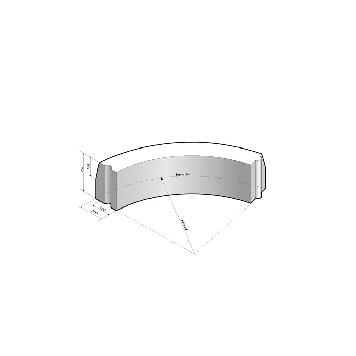 Trottoirband bochtband 18/20x25x78,5 cm - R=4 uitwendig grijs